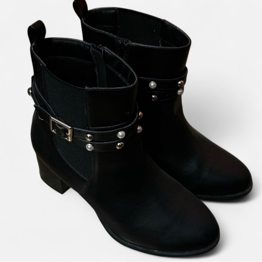 Lane Bryant Wide Width Black Ankle Boots with Pearl Accents 11W